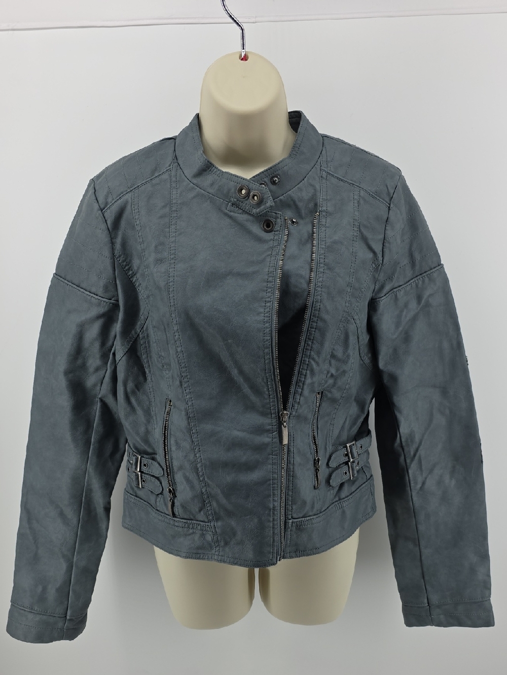 Daytrip Slate Gray Moto-Style Faux Leather Jacket